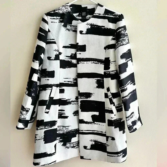 GUMP'S Black and White Abstract Long Jacket, Brush Strokes Jacket, Size Small - Picture 2 of 16